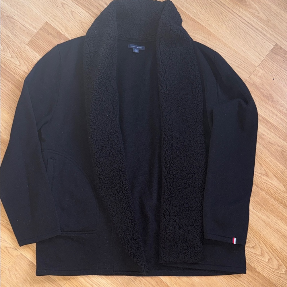 Tommy Hilfiger Black Sherpa Lined Jacket Open Front Cardigan XXL
